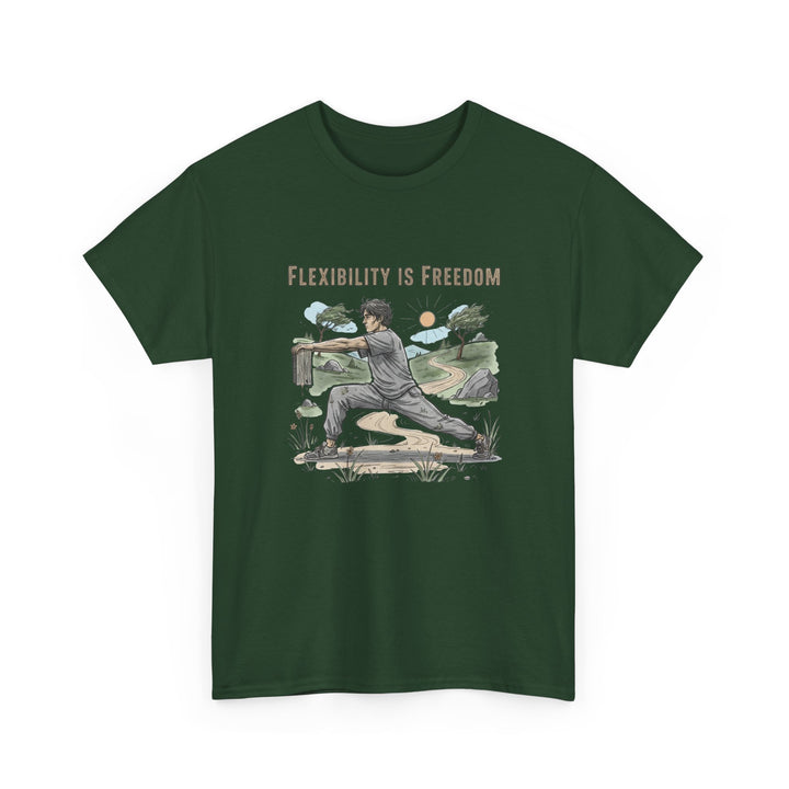Flexibility Is Freedom Tee – soft, breathable cotton featuring a motivational design. Perfect for yoga, Pilates, stretching, or casual active lifestyle wear.