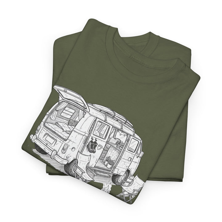 Open Van Sketch T-Shirt featuring a detailed van illustration. Soft, breathable cotton with a relaxed fit for everyday casual style.