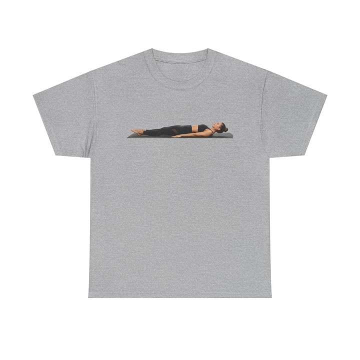 Yoga Savasana Pose Tee – soft, breathable cotton featuring the iconic Savasana pose. Perfect for yoga practice, meditation, or casual, mindful lifestyle wear.