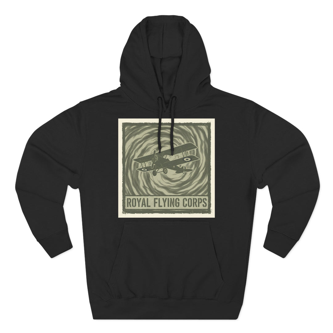 Black hoodie by S&amp;W Gallus featuring a vintage Royal Flying Corps airplane graphic on the front.