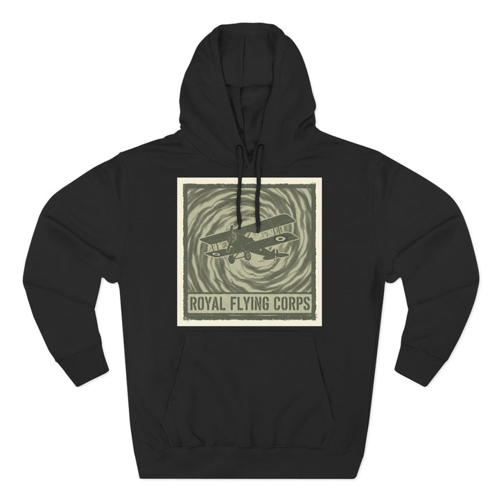 Black hoodie by S&amp;W Gallus featuring a vintage Royal Flying Corps airplane graphic on the front.