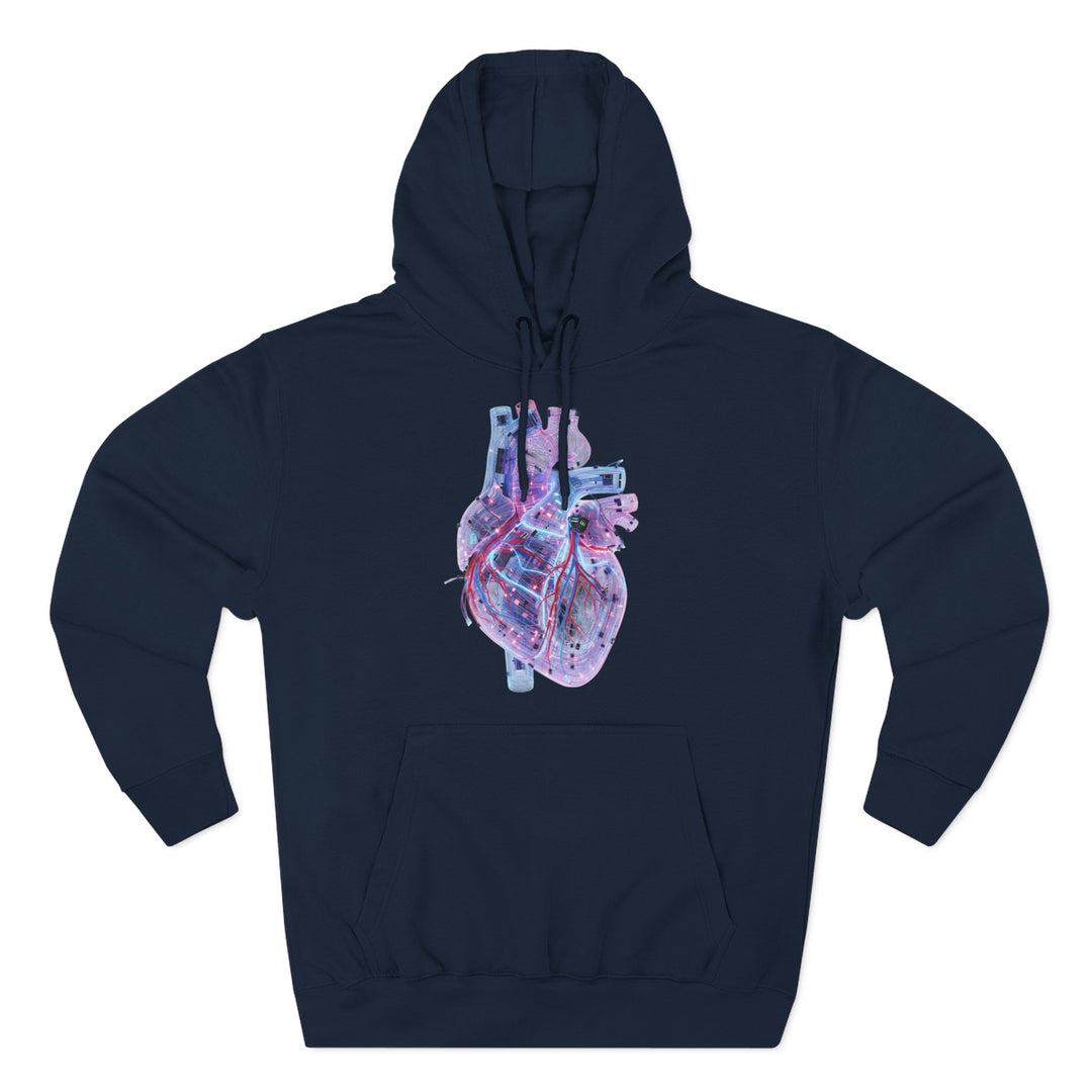 Navy hoodie by S&amp;W Gallus with a detailed anatomical heart graphic on the chest.