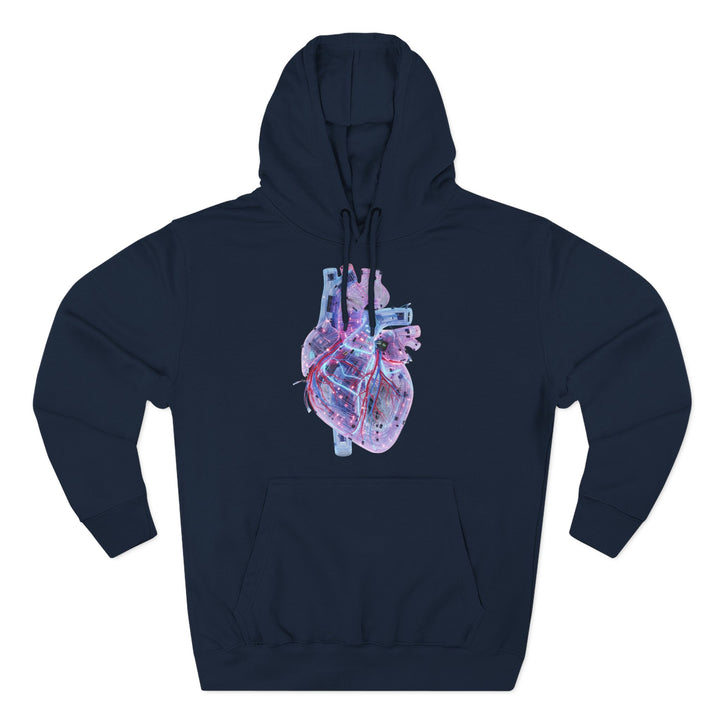 Navy hoodie by S&amp;W Gallus with a detailed anatomical heart graphic on the chest.