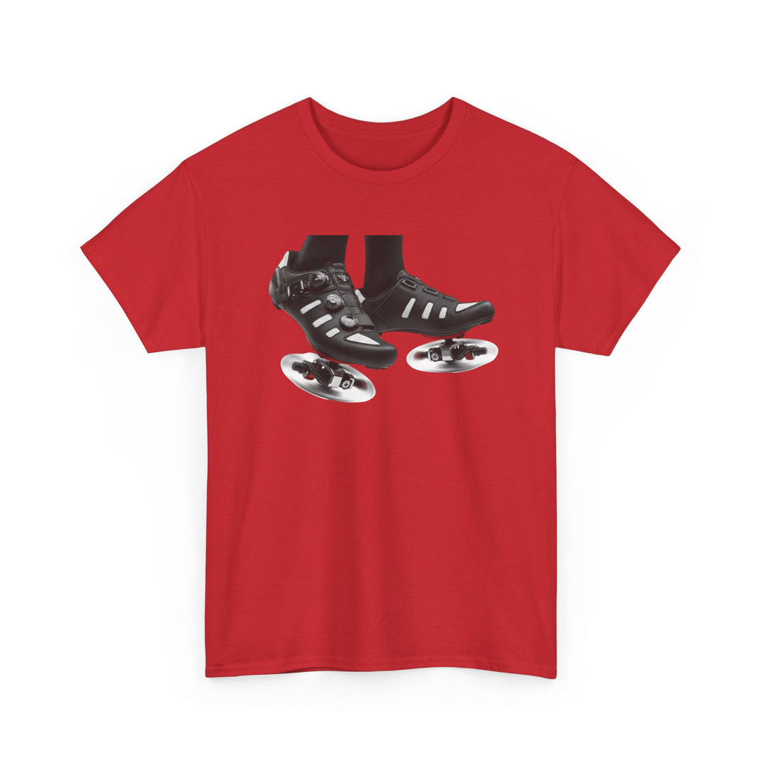Spin Shoes Tee – soft, breathable cotton featuring a cycling shoes graphic. Perfect for spin classes, indoor workouts, and casual activewear.