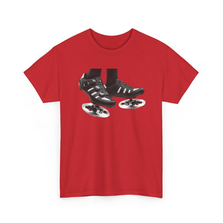 Spin Shoes Tee – soft, breathable cotton featuring a cycling shoes graphic. Perfect for spin classes, indoor workouts, and casual activewear.