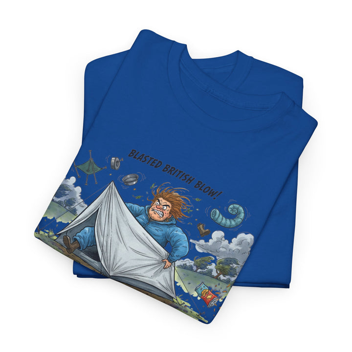 Blasted British Blow Graphic T-Shirt — Retro UK Camping Adventure Tee