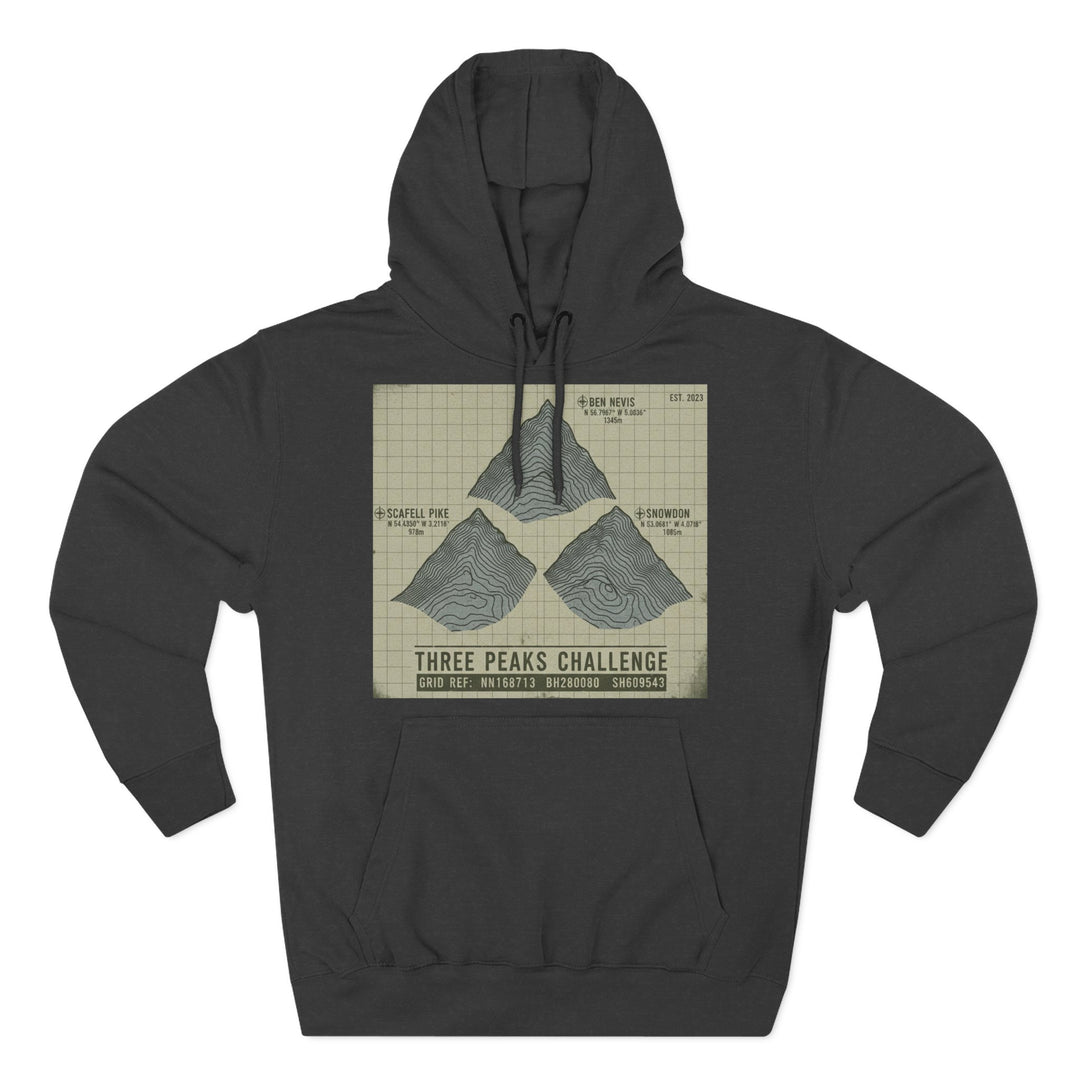 Three Peaks Challenge Graphic Hoodie — Retro UK Mountain Summit Pullover