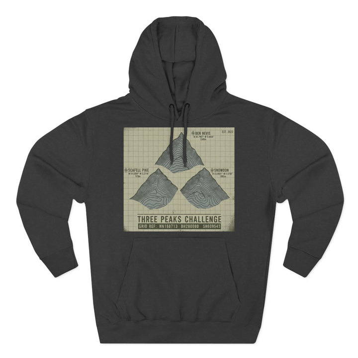 Three Peaks Challenge Graphic Hoodie — Retro UK Mountain Summit Pullover