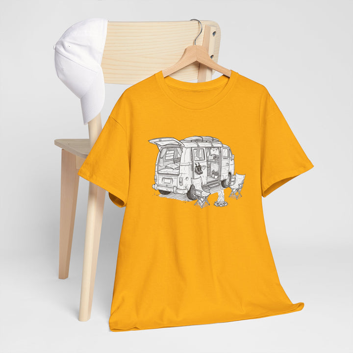 Open Van Sketch T-Shirt featuring a detailed van illustration. Soft, breathable cotton with a relaxed fit for everyday casual style.