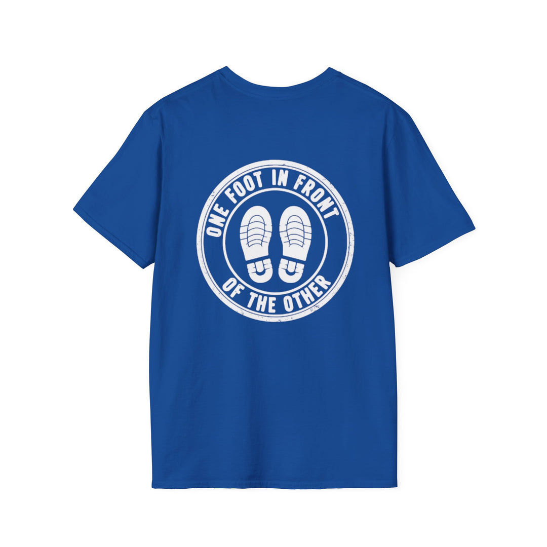 Gallus Vertical Logo T‑Shirt — “One Foot in Front of the Other” Motivational Graphic Tee