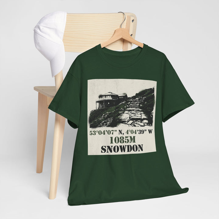 Snowdon 1085m Vintage Summit Tee — Mountain Coordinates Graphic T‑Shirt