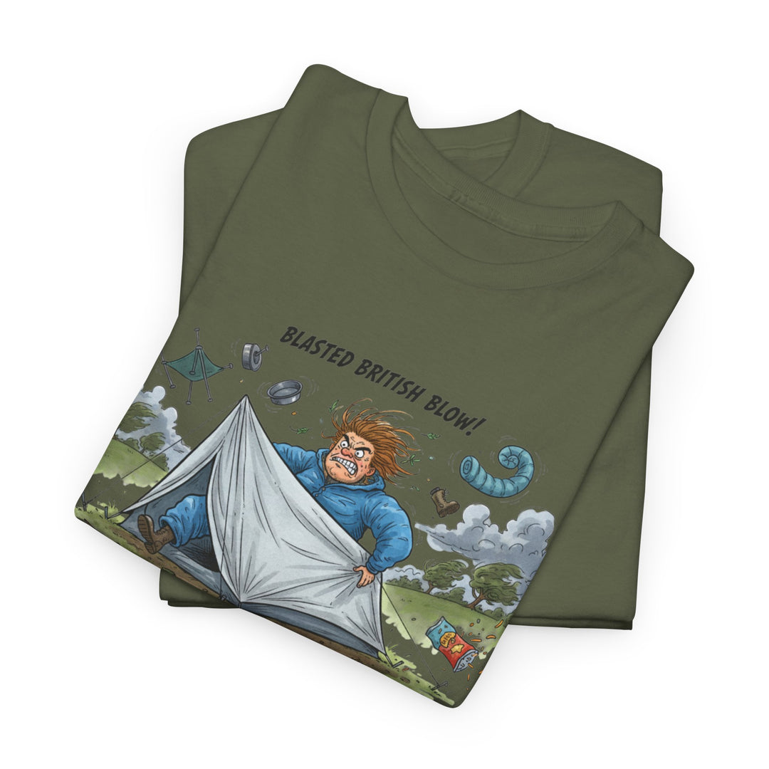 Blasted British Blow Graphic T-Shirt — Retro UK Camping Adventure Tee