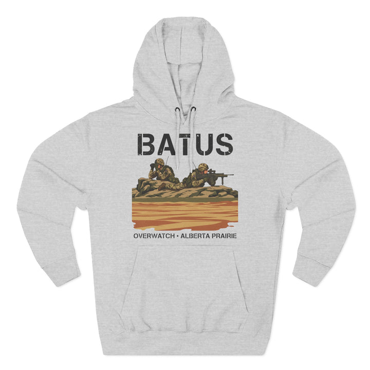 Gray hoodie by S&amp;W Gallus featuring a military scene and lettering.
