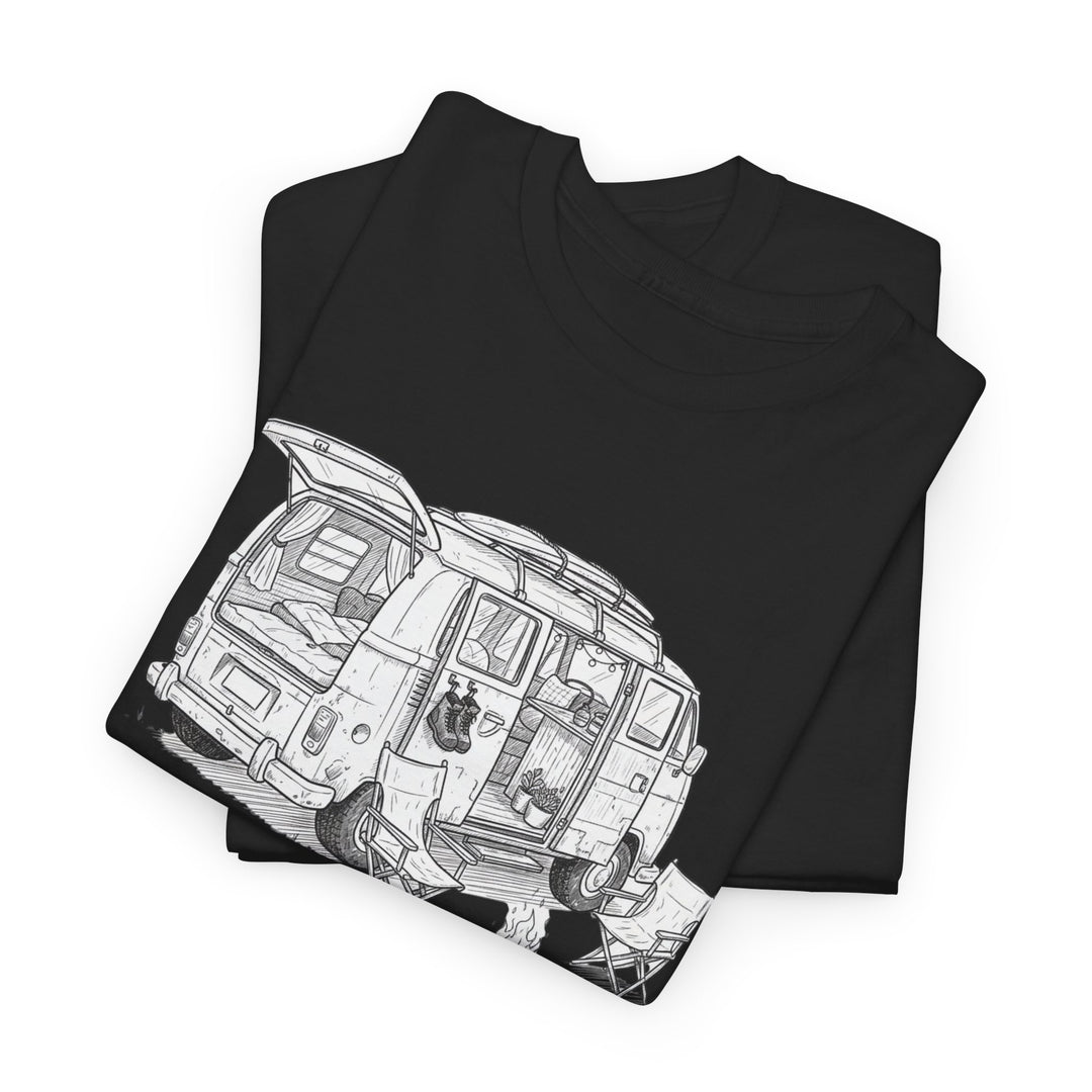 Open Van Sketch T-Shirt featuring a detailed van illustration. Soft, breathable cotton with a relaxed fit for everyday casual style.