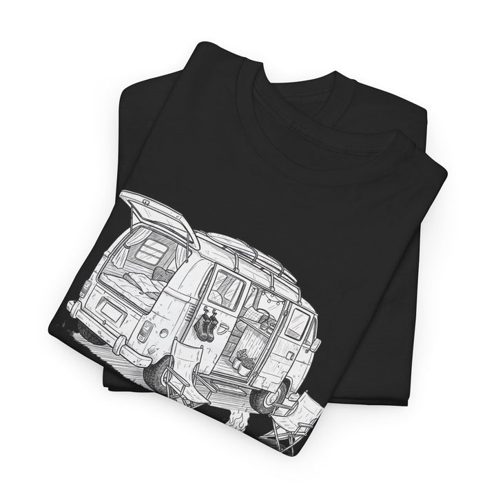 Open Van Sketch T-Shirt featuring a detailed van illustration. Soft, breathable cotton with a relaxed fit for everyday casual style.