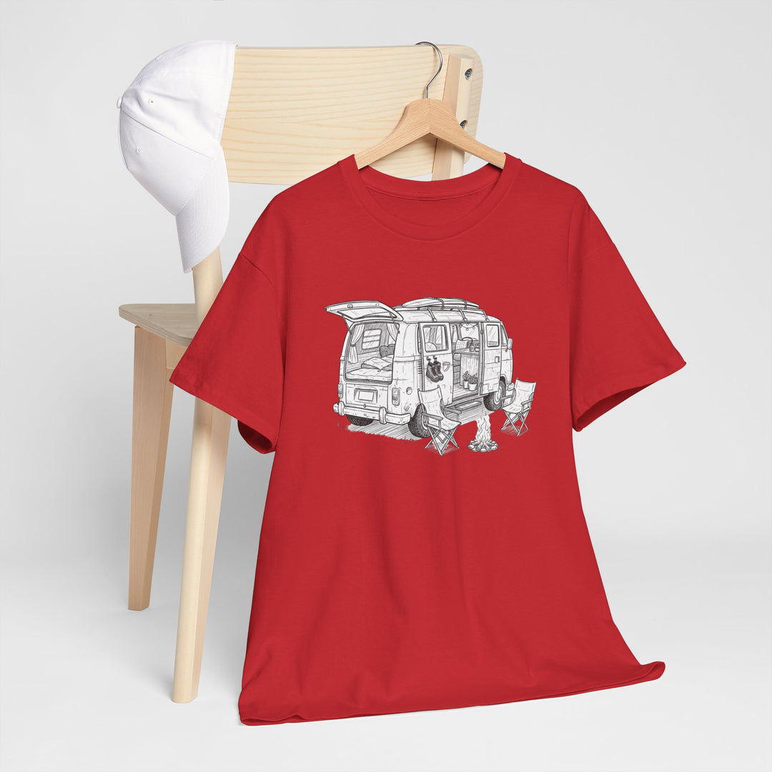 Open Van Sketch T-Shirt featuring a detailed van illustration. Soft, breathable cotton with a relaxed fit for everyday casual style.