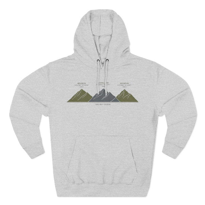 Three Peaks Challenge Graphic Hoodie — Retro UK Mountain Heritage Pullover