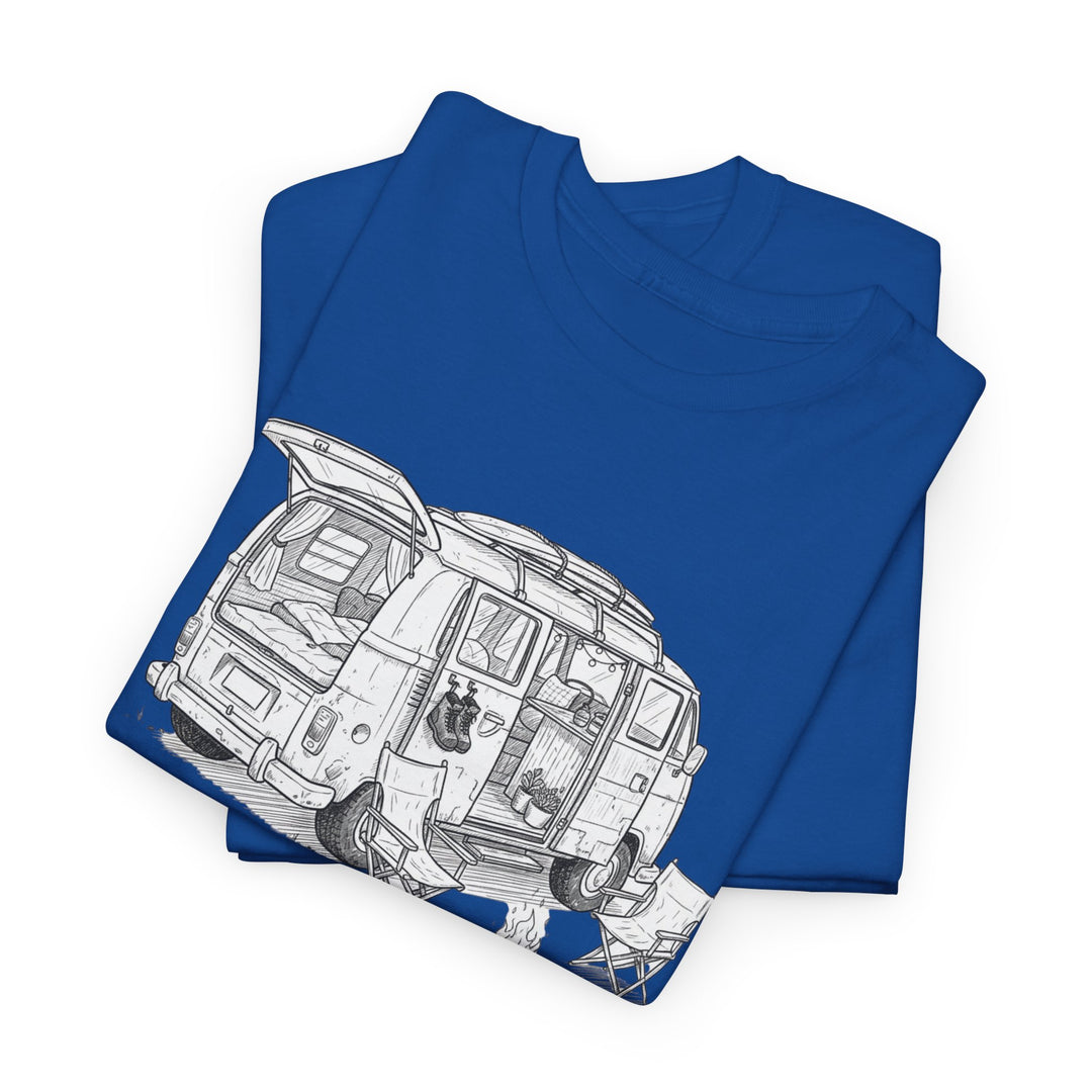Open Van Sketch T-Shirt featuring a detailed van illustration. Soft, breathable cotton with a relaxed fit for everyday casual style.