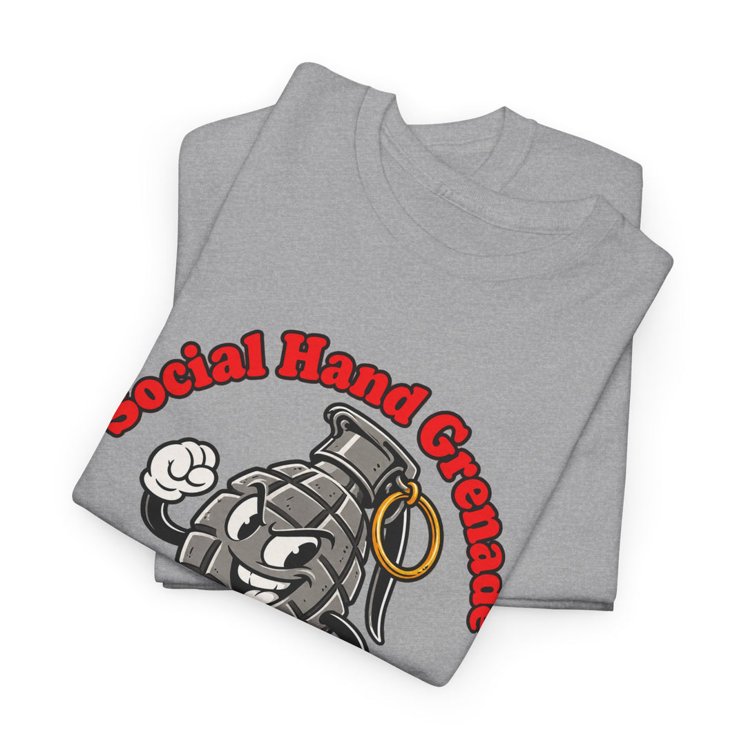 Social Hand Grenade military humour T-shirt by SW Gallus on a Gildan 5000 heavy cotton tee