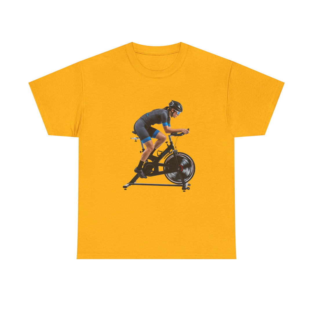 Spin Indoor Trainer T‑Shirt – lightweight, breathable cotton designed for indoor cycling. Comfortable, durable, and perfect for spin workouts and training.