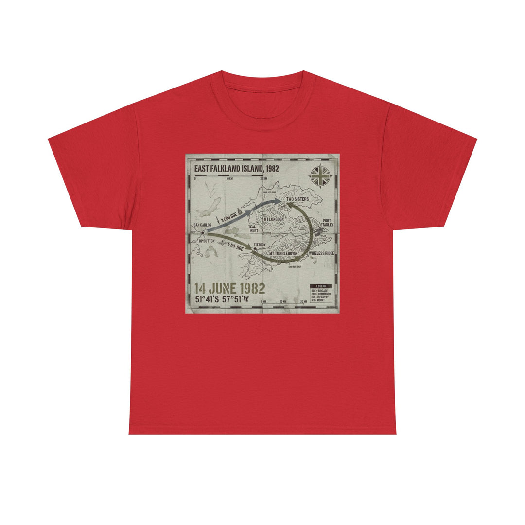 East Falkland 1982 Map T-Shirt — Port Stanley Victory Graphic