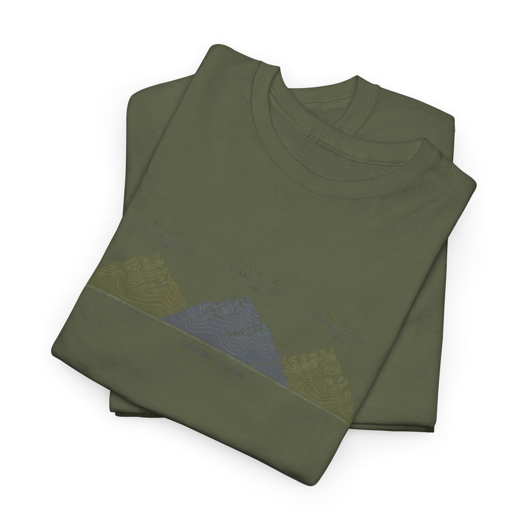 Three Peaks Challenge Graphic T-Shirt — Retro UK Mountain Hiking Tee