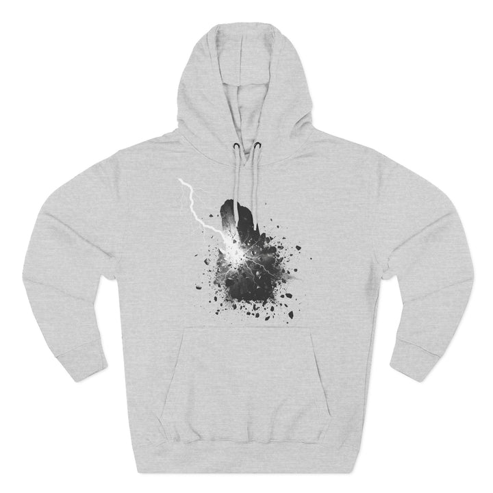 Gray hoodie by S&amp;W Gallus with a graphic print of a stone being struck by lightning.