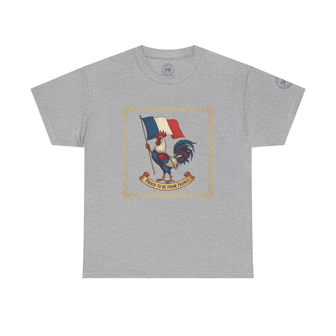 Grey t-shirt from S&amp;W Gallus with a French flag and rooster graphic.