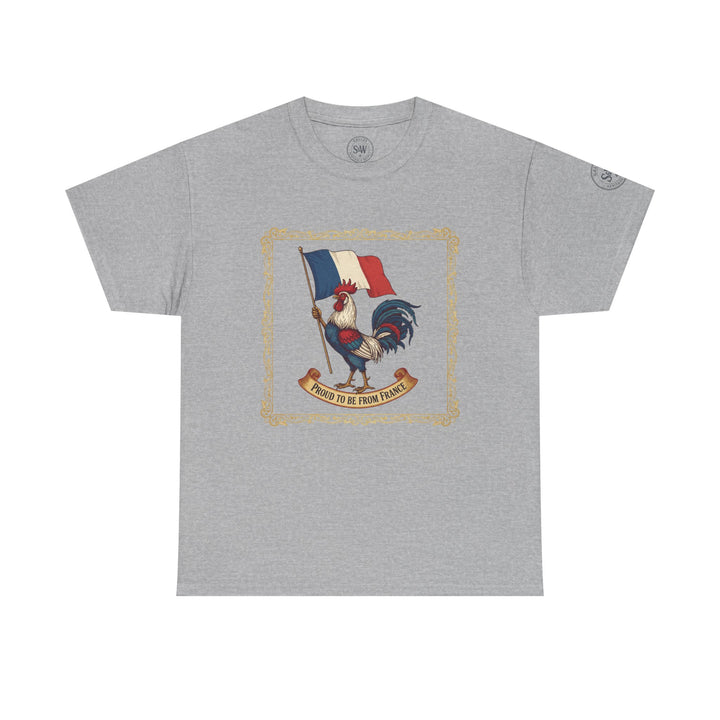 Grey t-shirt from S&amp;W Gallus with a French flag and rooster graphic.