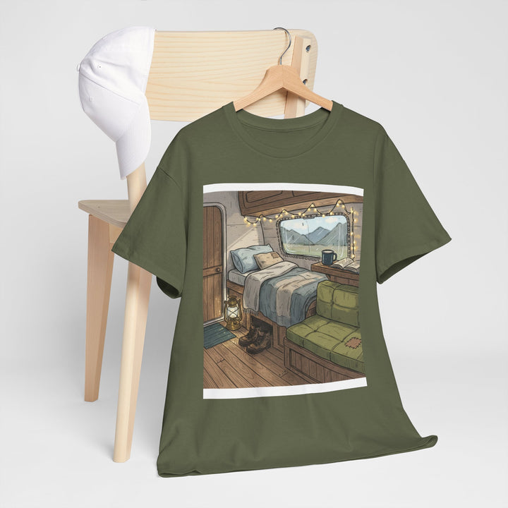 Retro Van Life Interior Graphic T-Shirt - Cozy Camper Van Aesthetic Tee