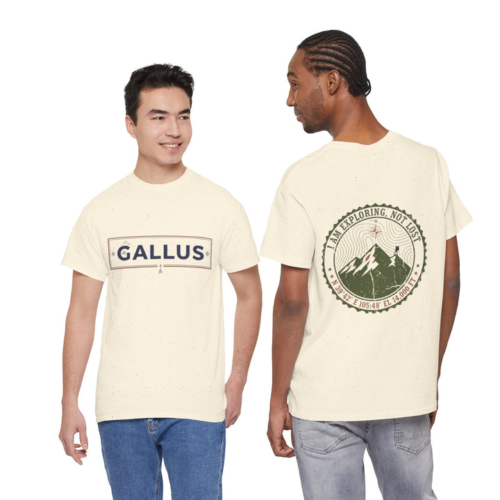 Adventure Logo Tee — "GALLUS" Mountain Badge Shirt (Exploring Not Lost)