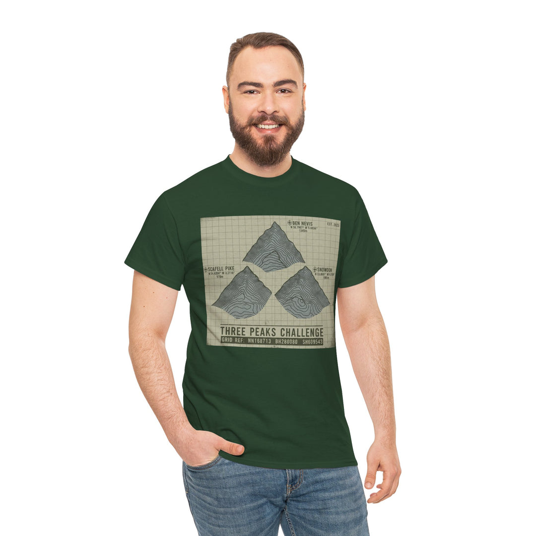 Three Peaks Challenge Graphic T-Shirt — Retro UK Mountain Summit Tee