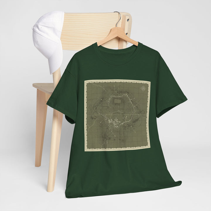 Isandlwana Map Print T-Shirt featuring a vintage topographic design. A bold heritage graphic tee inspired by historic terrain.