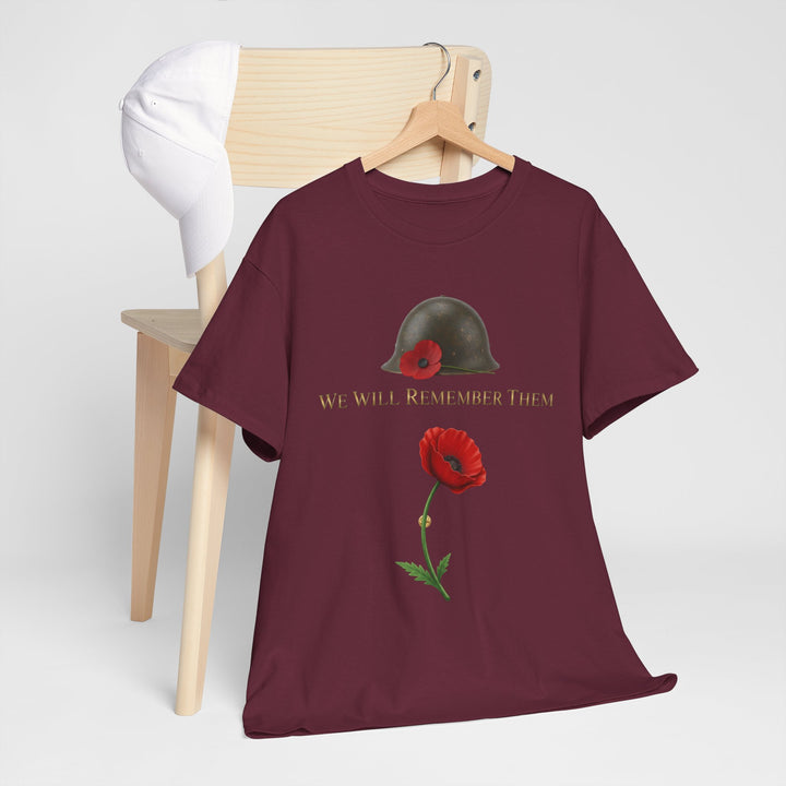 Poppy &amp; Helmet T-Shirt — Remembrance Floral Military Tribute Tee