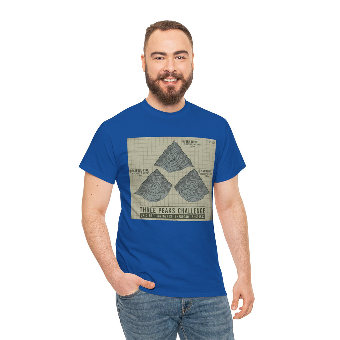 Three Peaks Challenge Graphic T-Shirt — Retro UK Mountain Summit Tee