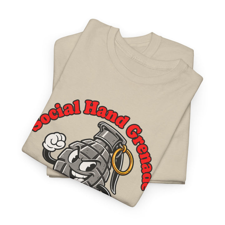 Social Hand Grenade military humour T-shirt by SW Gallus on a Gildan 5000 heavy cotton tee
