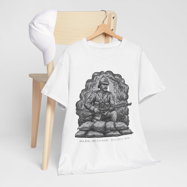 Soldier 1879 T-Shirt featuring a vintage Rorke’s Drift–style rifleman illustration. A bold Anglo-Zulu War tribute design.