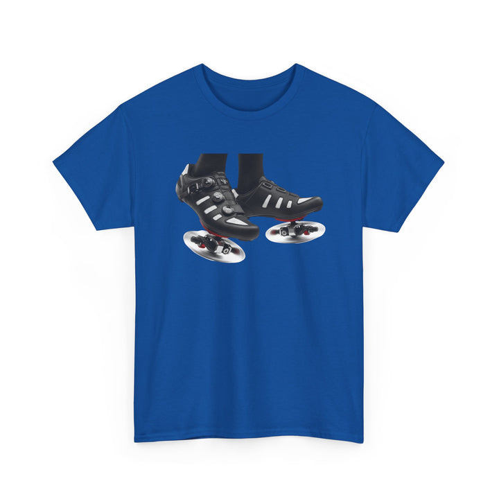 Spin Shoes Tee – soft, breathable cotton featuring a cycling shoes graphic. Perfect for spin classes, indoor workouts, and casual activewear.