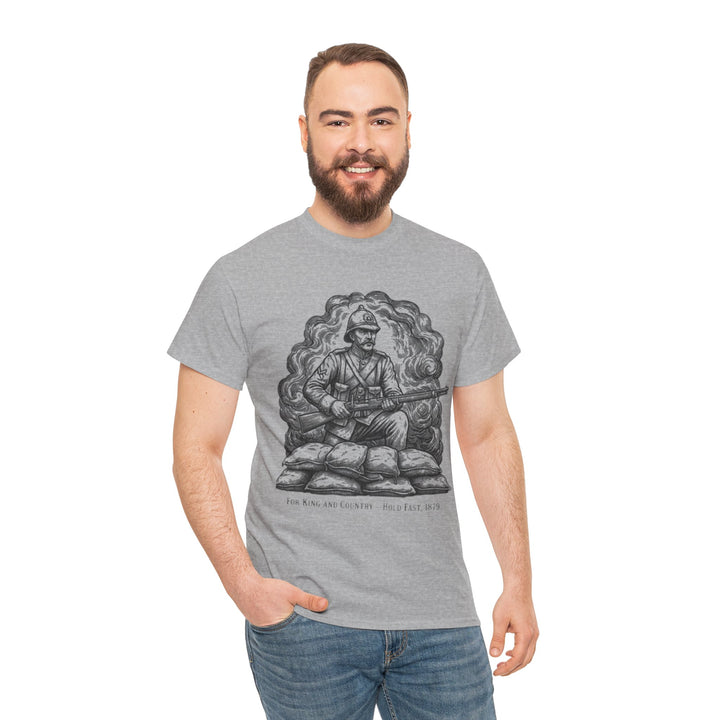 Soldier 1879 T-Shirt featuring a vintage Rorke’s Drift–style rifleman illustration. A bold Anglo-Zulu War tribute design.