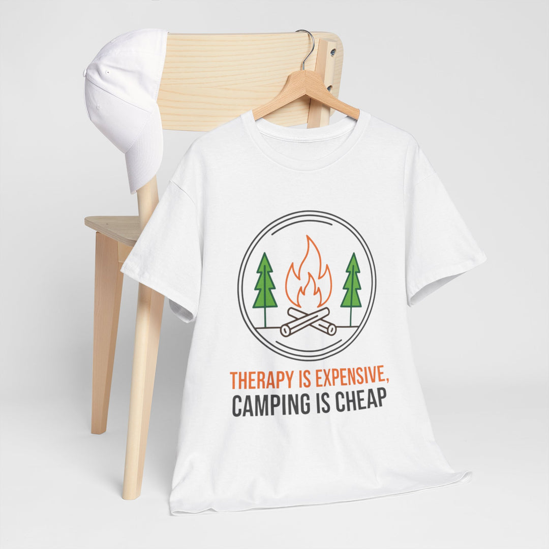 Funny Camping Therapy T-Shirt — Retro Campfire Graphic Adventure Tee