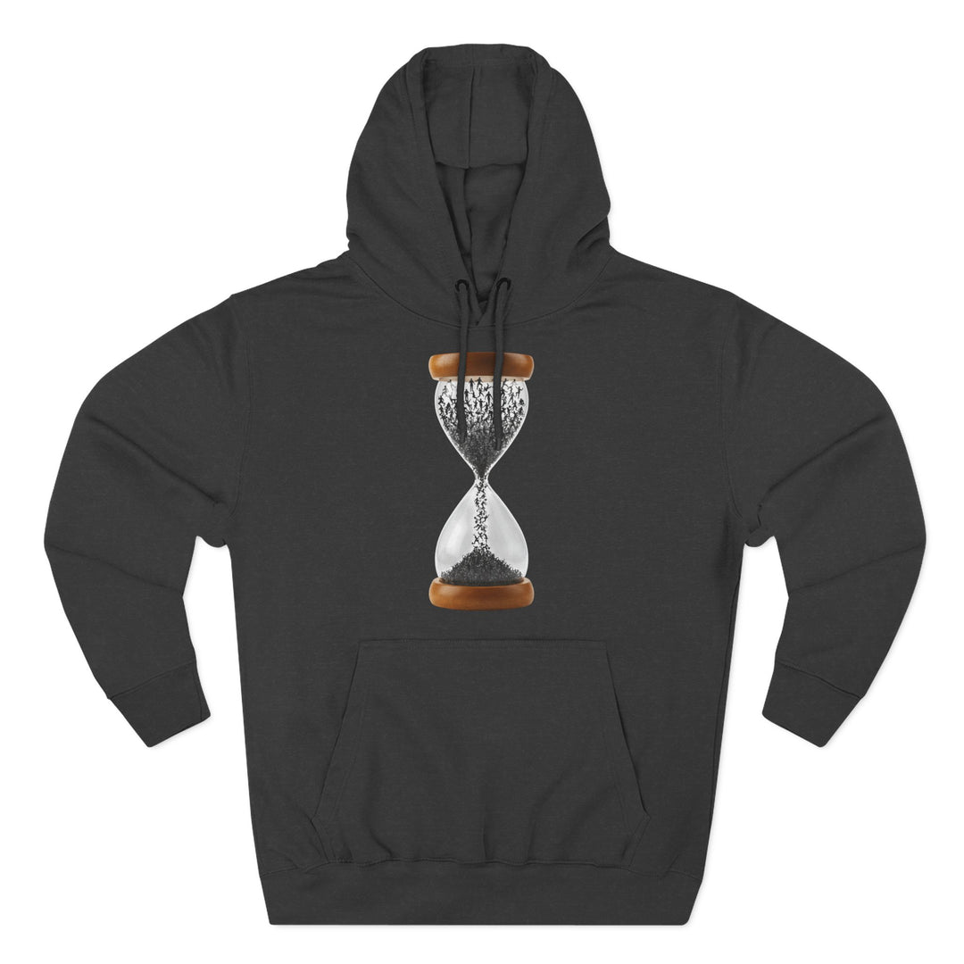 Dark gray hooded sweatshirt by S&amp;W Gallus with an hourglass graphic on the front.