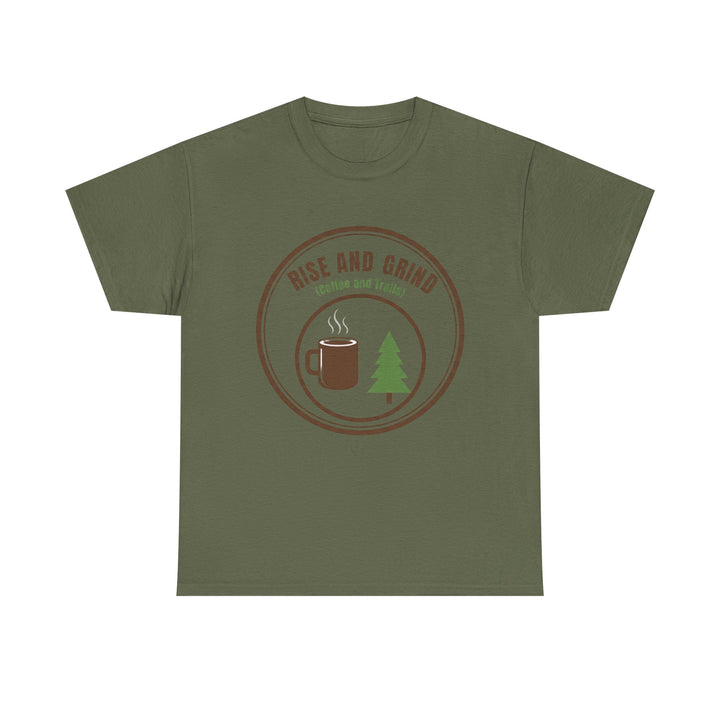 Rise and Grind Coffee T-Shirt - Vintage Camping &amp; Hiking Tee