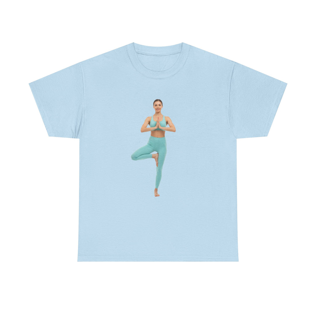 Yoga Pose Tee – soft, breathable cotton featuring a stylish yoga pose design. Perfect for yoga practice, meditation, or casual mindful lifestyle wear.