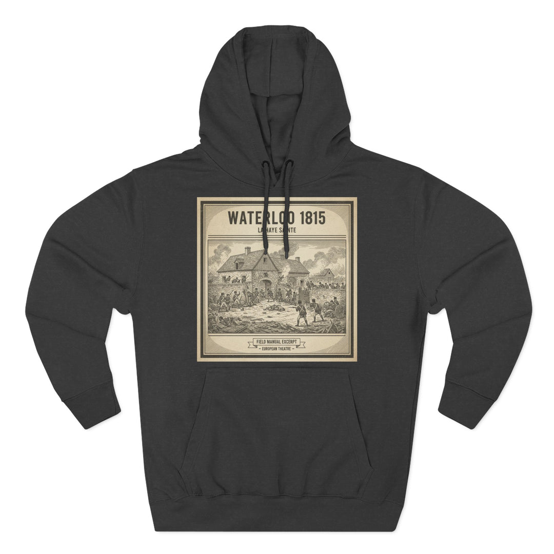 Gray hoodie by S&amp;W Gallus with a graphic print featuring a battle scene with text overlay.