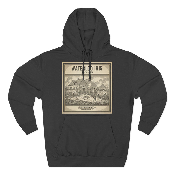 Gray hoodie by S&amp;W Gallus with a graphic print featuring a battle scene with text overlay.