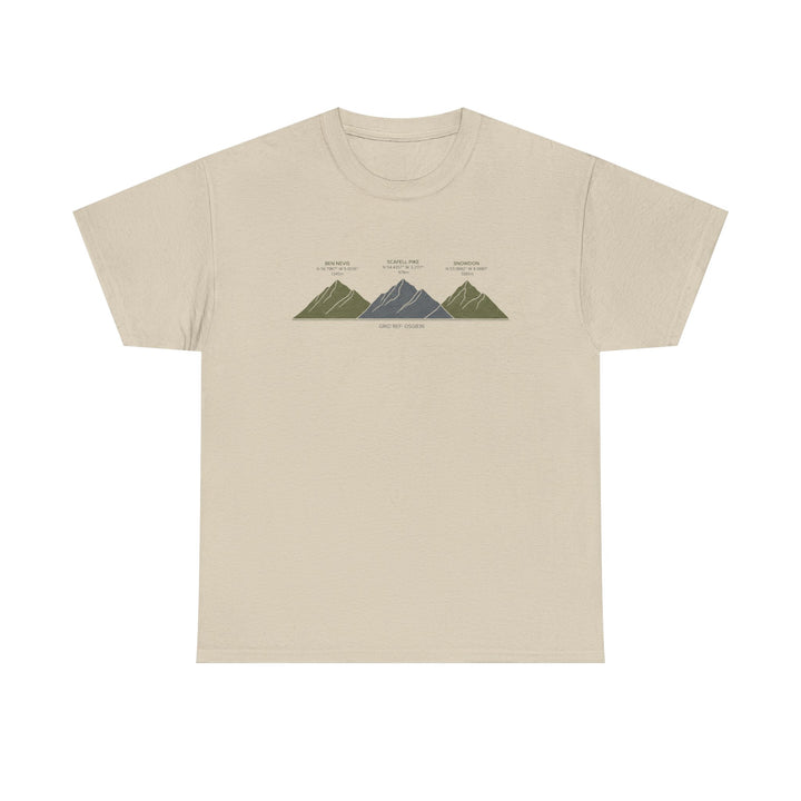 Three Peaks Challenge Graphic T-Shirt — Retro UK Mountain Hiking Tee