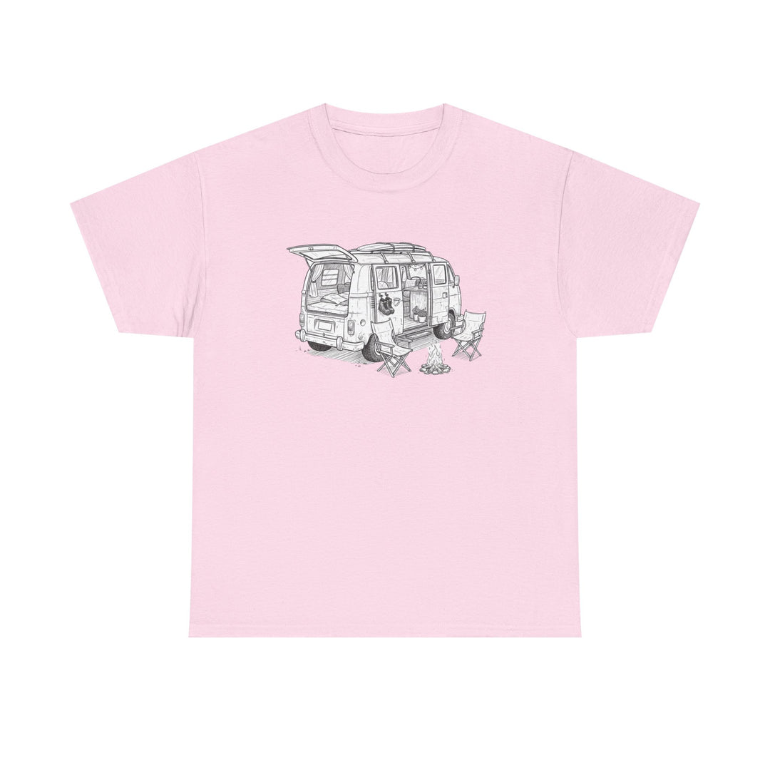 Open Van Sketch T-Shirt featuring a detailed van illustration. Soft, breathable cotton with a relaxed fit for everyday casual style.