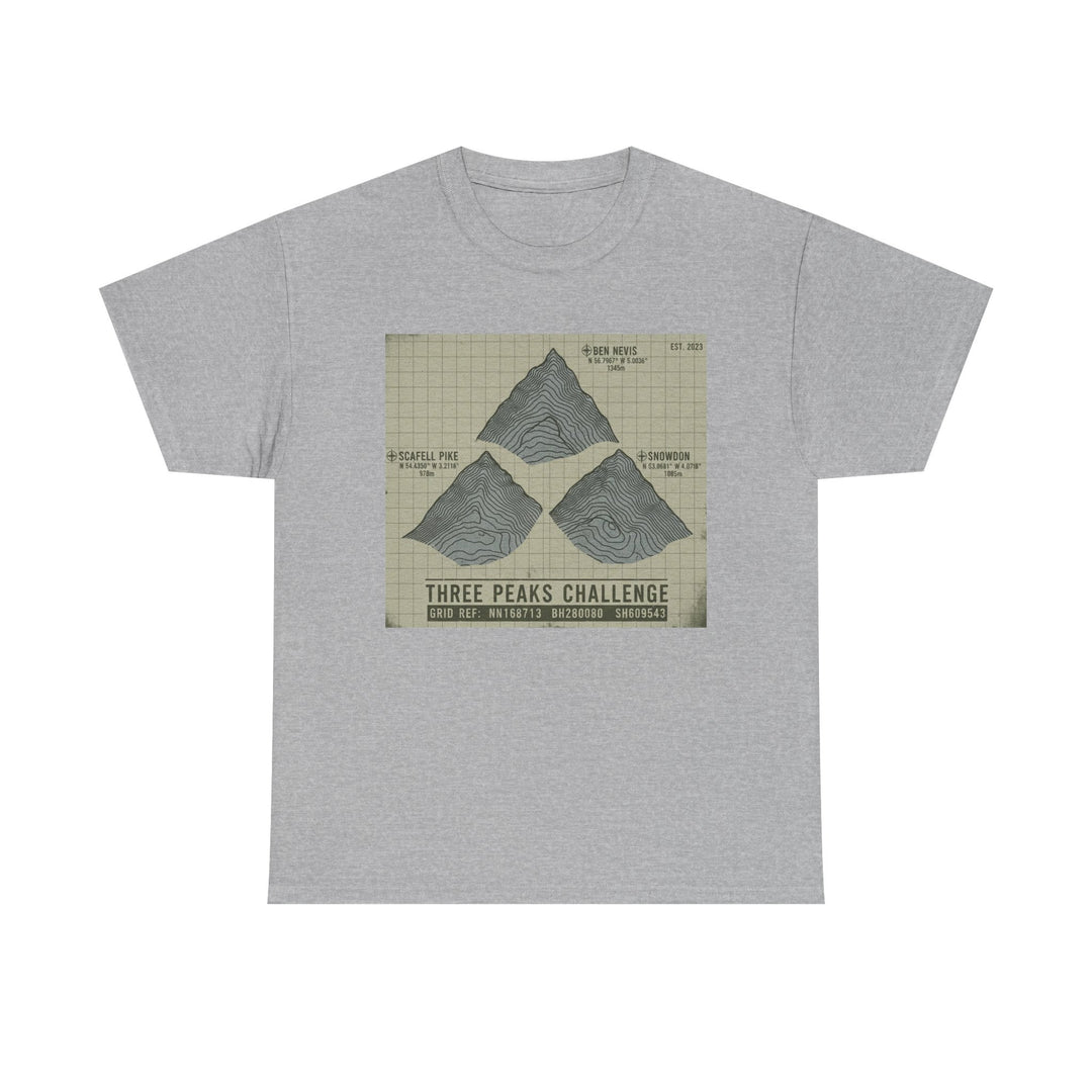 Three Peaks Challenge Graphic T-Shirt — Retro UK Mountain Summit Tee