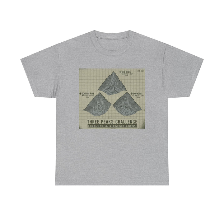 Three Peaks Challenge Graphic T-Shirt — Retro UK Mountain Summit Tee