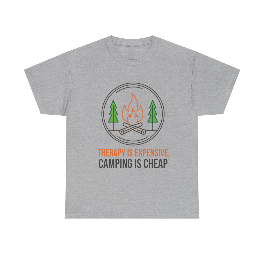 Funny Camping Therapy T-Shirt — Retro Campfire Graphic Adventure Tee